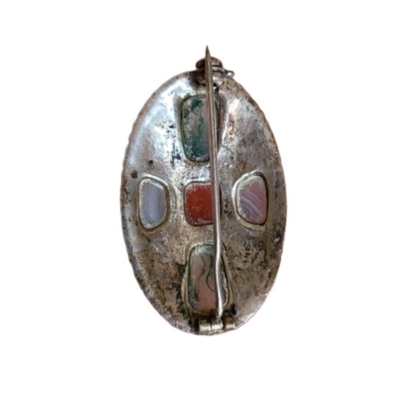 Vintage Sterling Silver Faux Agate Glass Stones Oval Brooch Pin Grandma Core - Picture 4 of 5